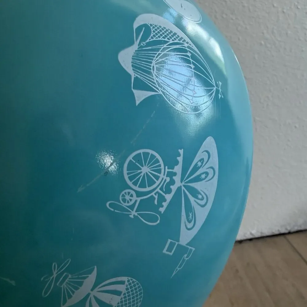 2 Vintage 1958 Pyrex Cinderella Hot Air Balloons Turquoise Batter Bowls